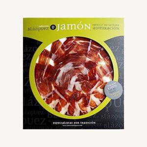 Blazquez hand-carved acorn-fed 100% Iberico ham (Jamon) Admiracion Black label - Pata Negra, from Guijuelo, Salamanca, pre-sliced 100g