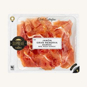 Supreme de Placeres Jamón Serrano (ham), Gran Reserva 50% Duroc, from Castilla-La Mancha, extra thin pre-sliced 80 gr