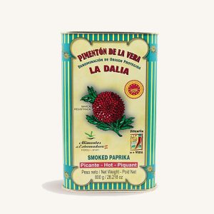 La Dalia Pimentón de la Vera Picante (hot smoked paprika), DOP, from Extremadura, large tin 800g